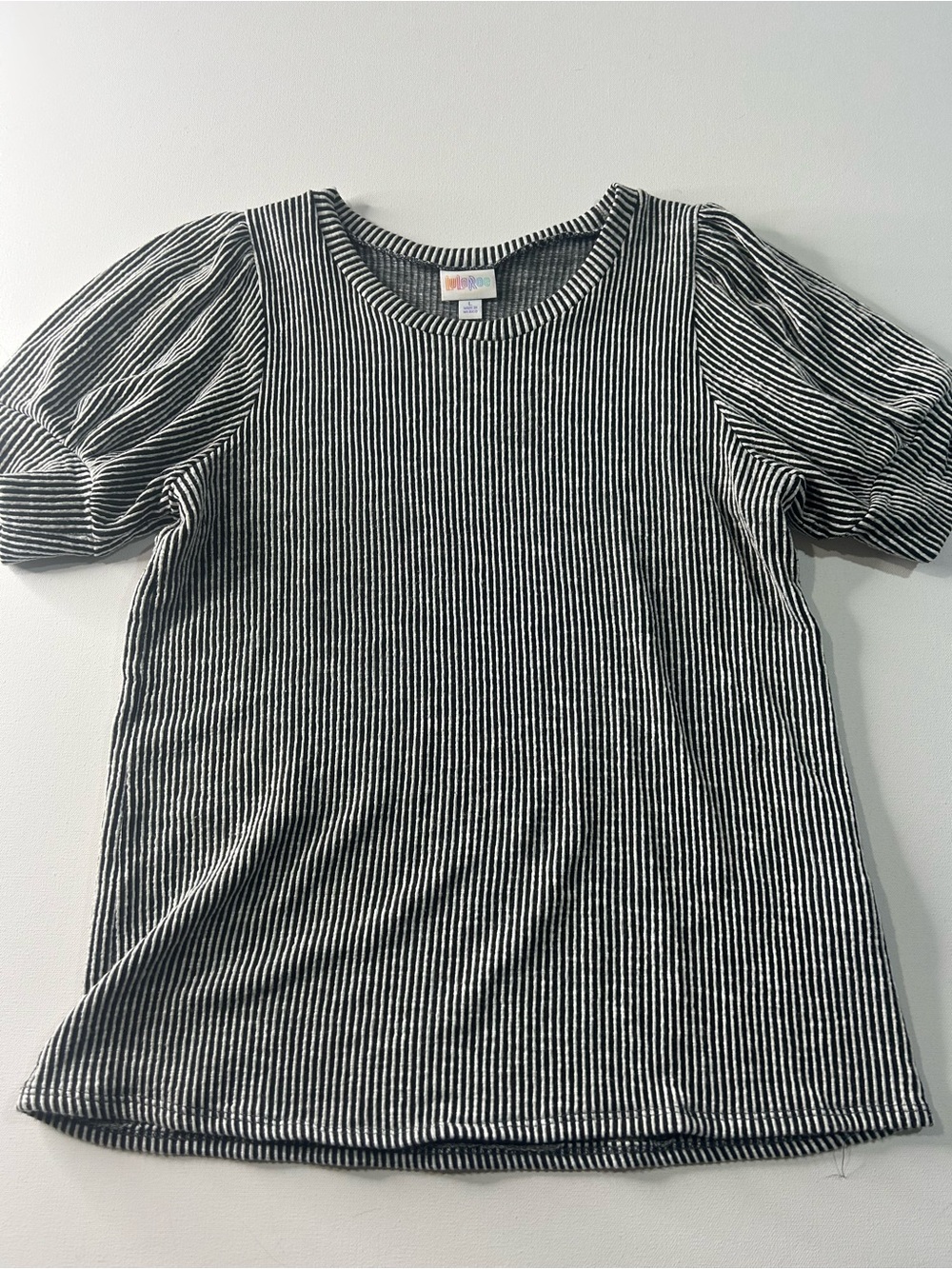 Lularoe Large Eloise Striped Puff Short Sleeve T-Shirt